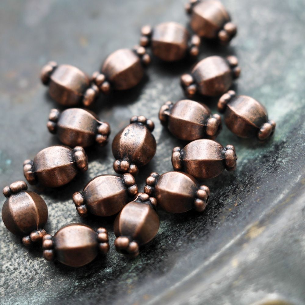 бусина, металл "бонбон", цвет красная медь, 10х7 мм