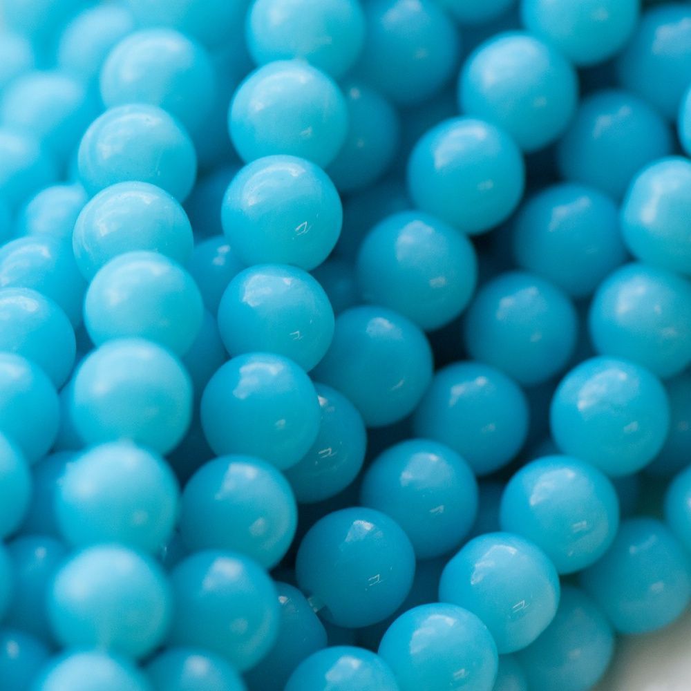 бусина, имитация нефрита, стекло 6, цвет голубой, 6 мм