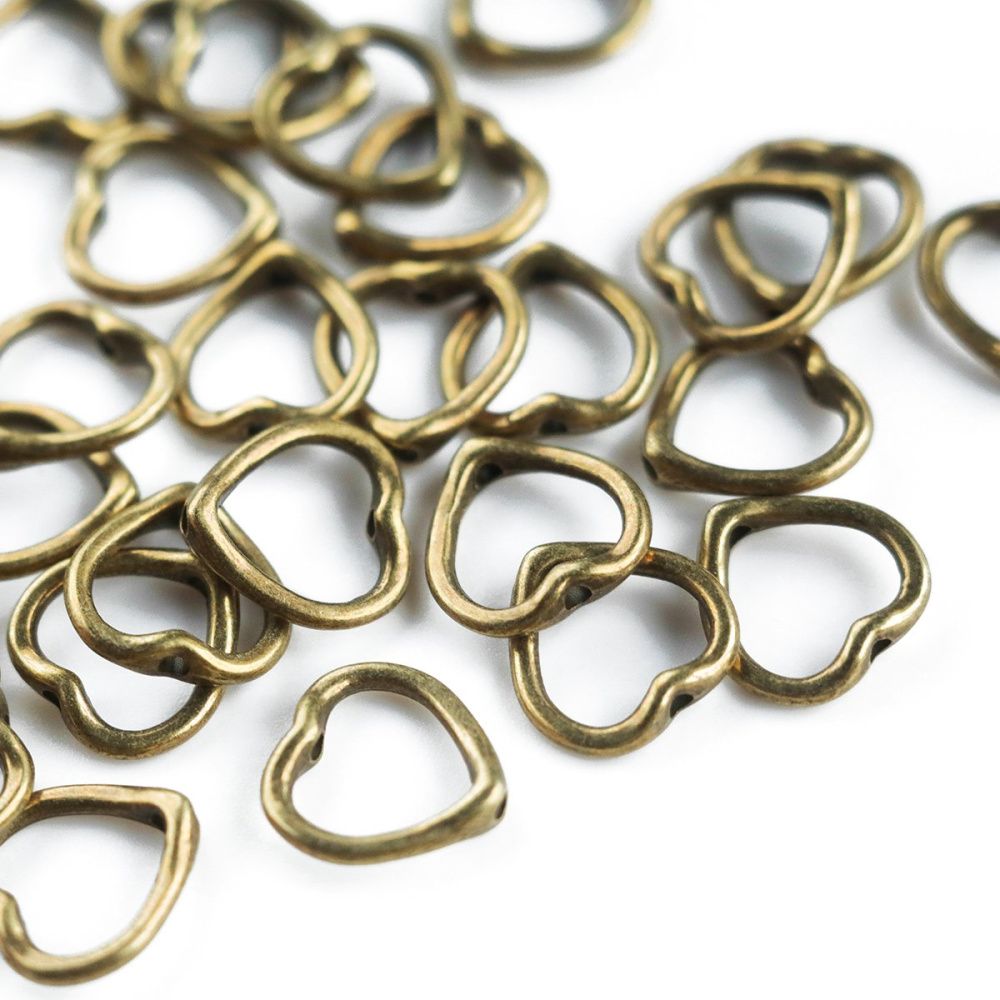 рамка для бусин "сердце", цвет античная бронза, 13.5x1 мм