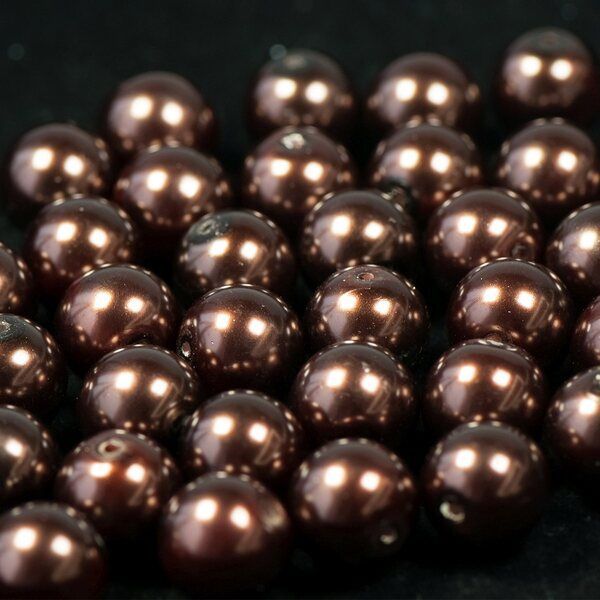 бусина, имитация жемчуга, стекло 14, цвет темно-коричневый, 14 мм (уп 8 шт)