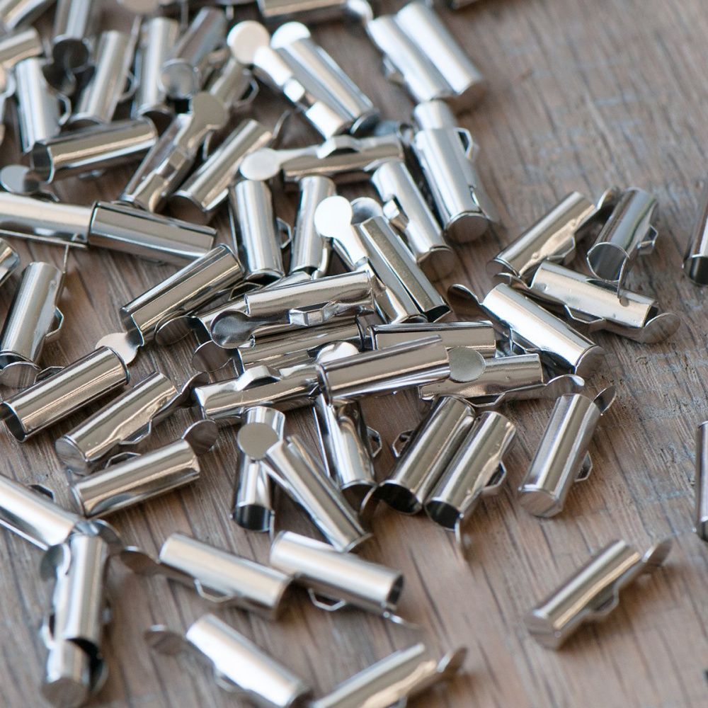 застежка для бисерного полотна, цвет платина,  13.5x4.5 мм