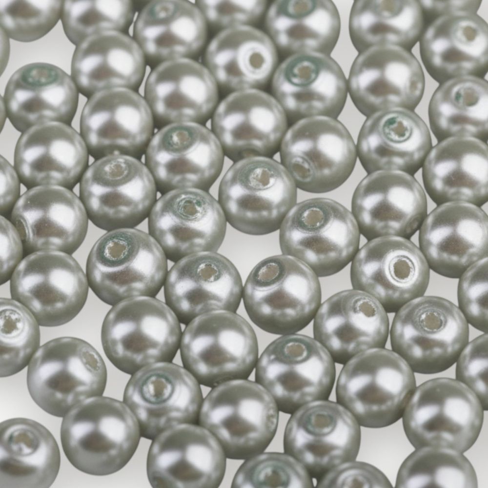 бусина, имитация жемчуга, стекло 4, цвет серебристая дымка, 4 мм (уп 50+/-5 шт)
