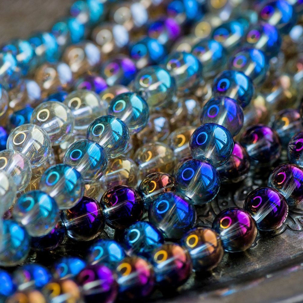бусина, стекло 10, цветовой микс радужный, 10 мм