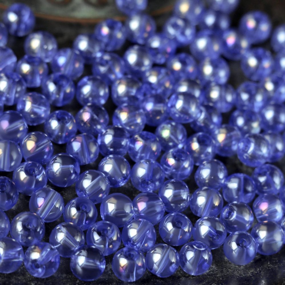 бусина, стекло 6, цвет васильковый ав, 6-6.5 мм