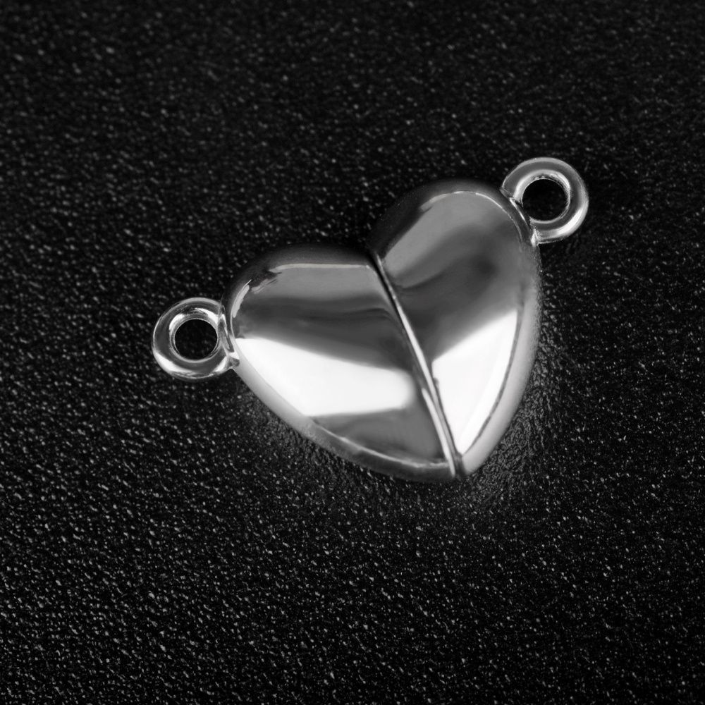 застежка магнитная "сердце", 304 stainless steel, цвет стальной, 11x17x5 мм