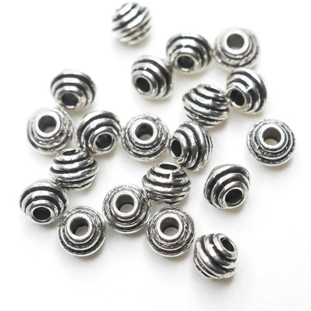 бусина, металл "юла", цвет античное серебро, 6.5х5 мм (уп 10 шт+/-1 шт)