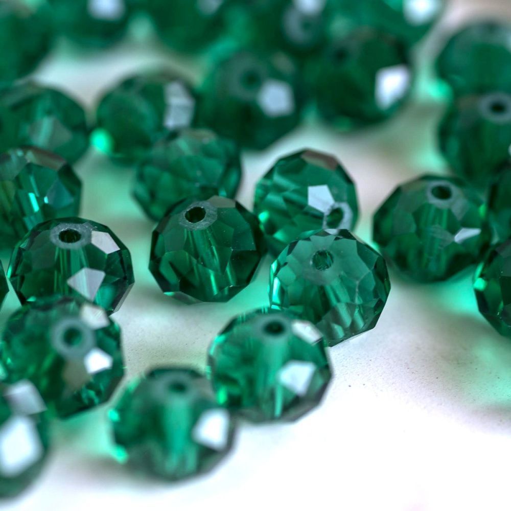 бусина, стекло абакус 10, граненая, цвет сине-зеленый, 10х7 мм 