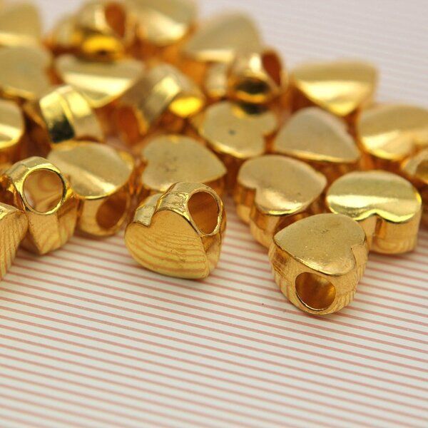 ес бусина металл "сердце", цвет золото, 11х11х7 мм
