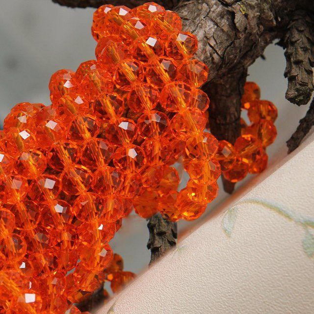 бусина, стекло абакус 8, граненая, цвет темно-оранжевый, 8х6 мм