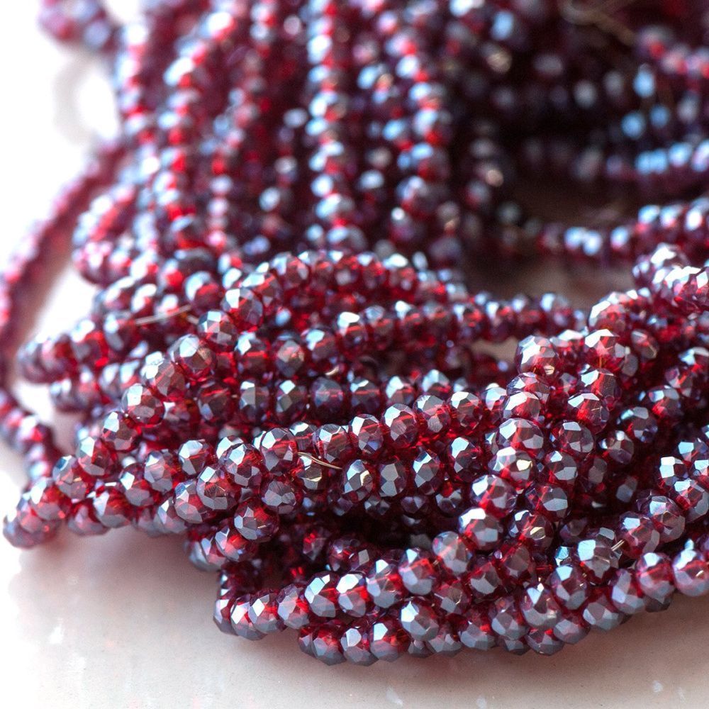 бусина, стекло абакус 2,5, граненая, цвет красный радужный, 2.5х2 мм (уп 85+/-10 шт)