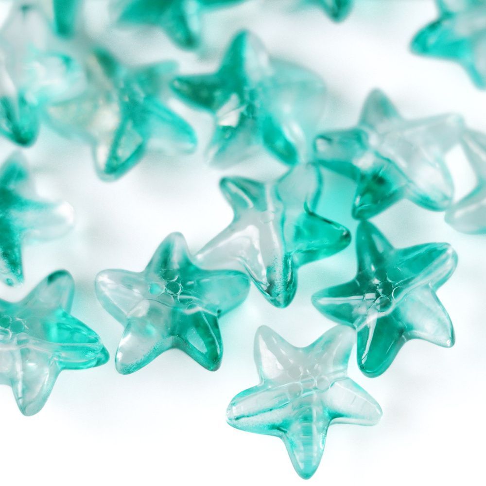 бусина "морская звездочка", стекло, цвет изумрудный, 14 мм