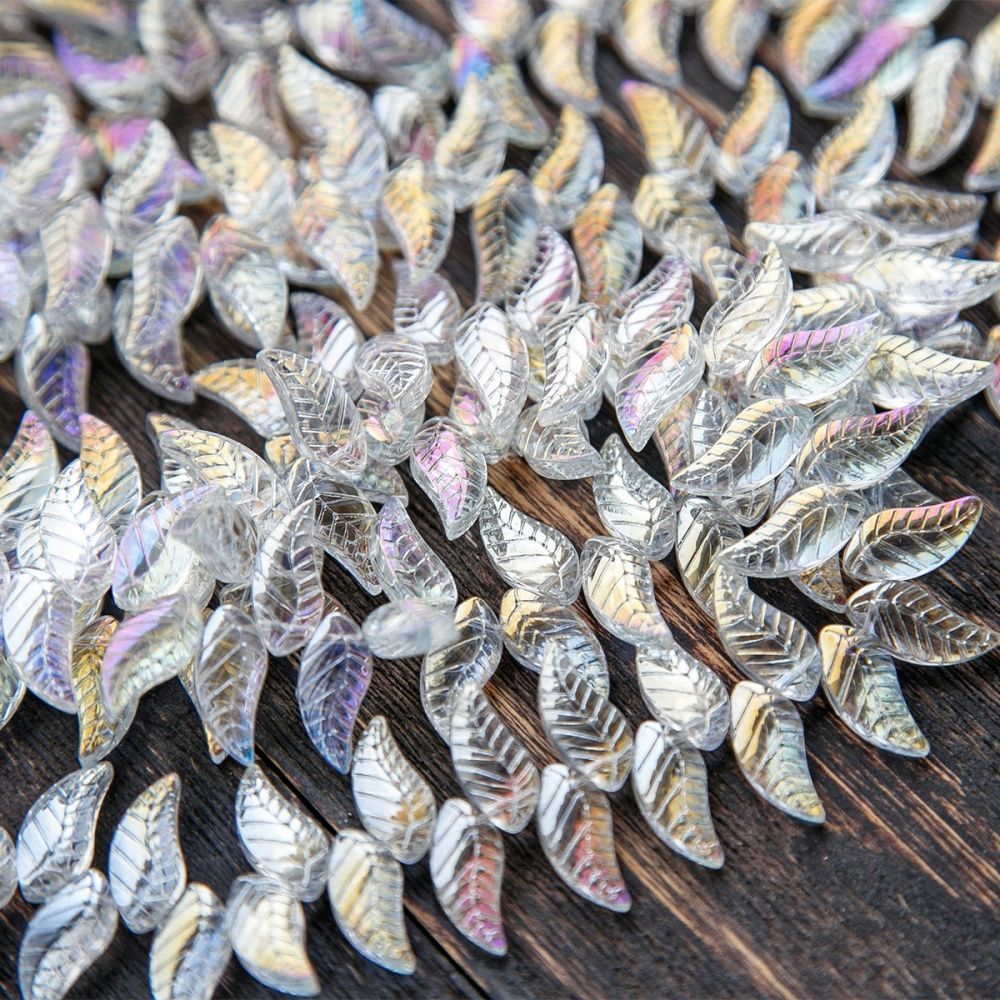 бусина "листок", стекло, цвет прозрачный радужный, 18х9х5 мм