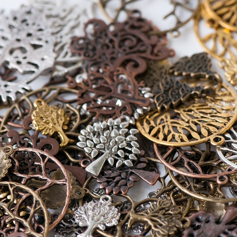 микс металлический из подвесок "деревья", цветовой и размерный микс (уп 20 г)