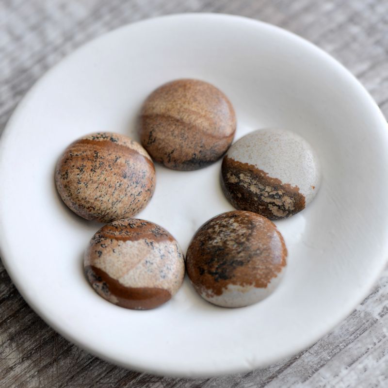 кабошон яшма пейзажная круглый, природные тона, 26х7 мм