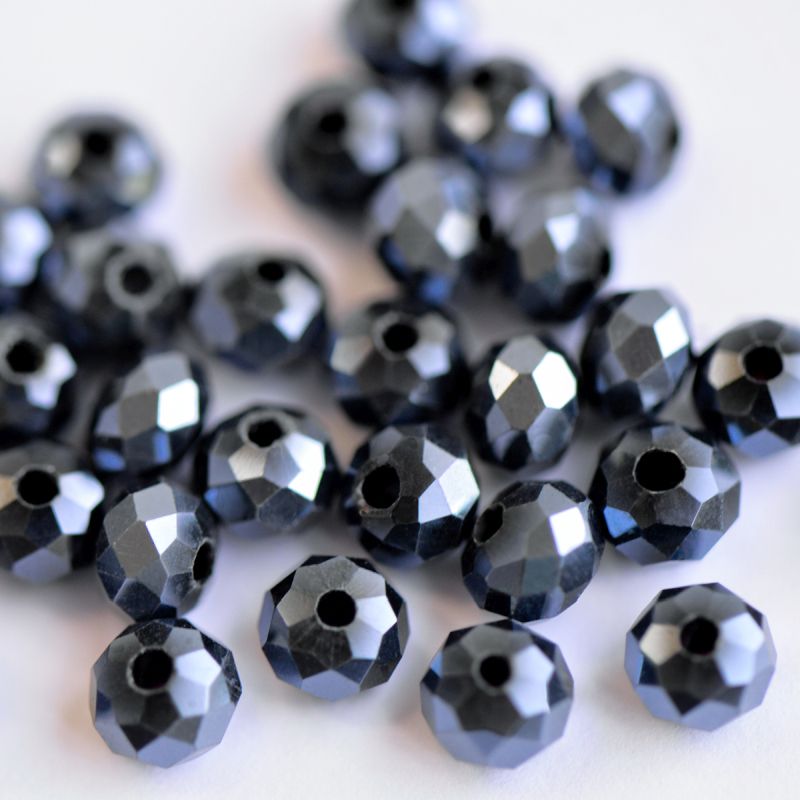 бусина, стекло абакус 6, граненая, цвет гематитовый, 6х4 мм 