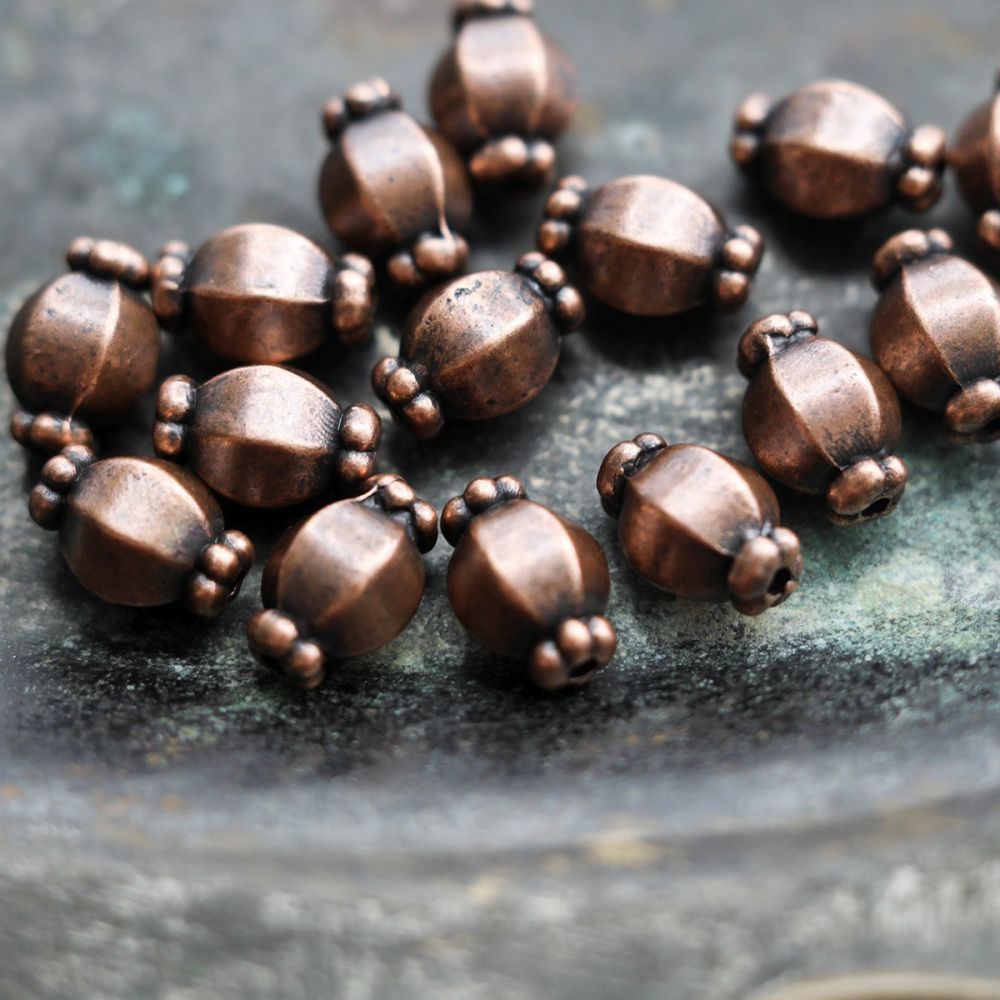 бусина, металл "бонбон", цвет красная медь, 10х7 мм