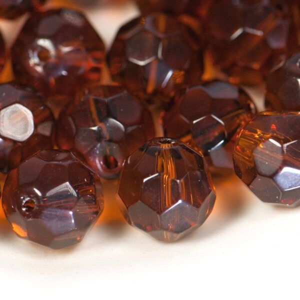 бусина, стекло 12, граненая, цвет темно-янтарный, 12 мм