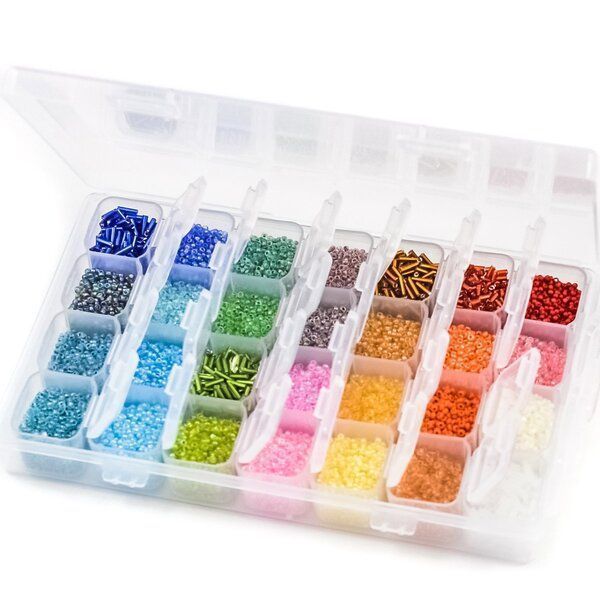 набор бисера "радужный " в органайзере, 28 цветов