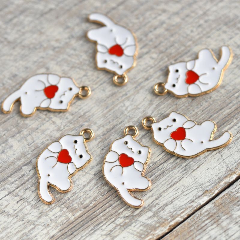 подвеска металлическая "котейка", эмаль, цвет белый, 25x21x1 мм