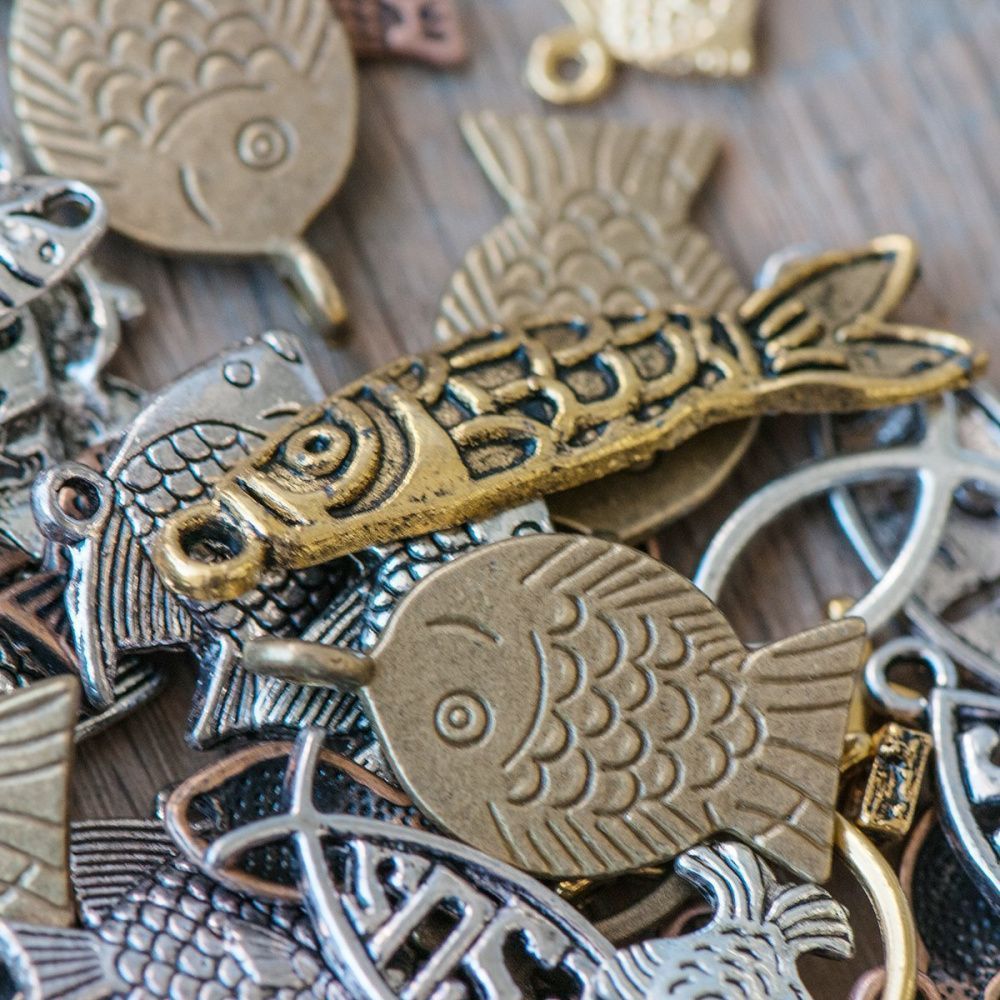 микс металлический из подвесок "рыбки", цветовой и размерный микс (уп 20 г)