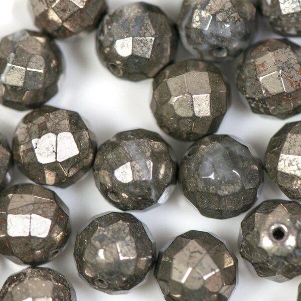 бусина пирит 10, граненая, цвет оливково-серый, 10 мм