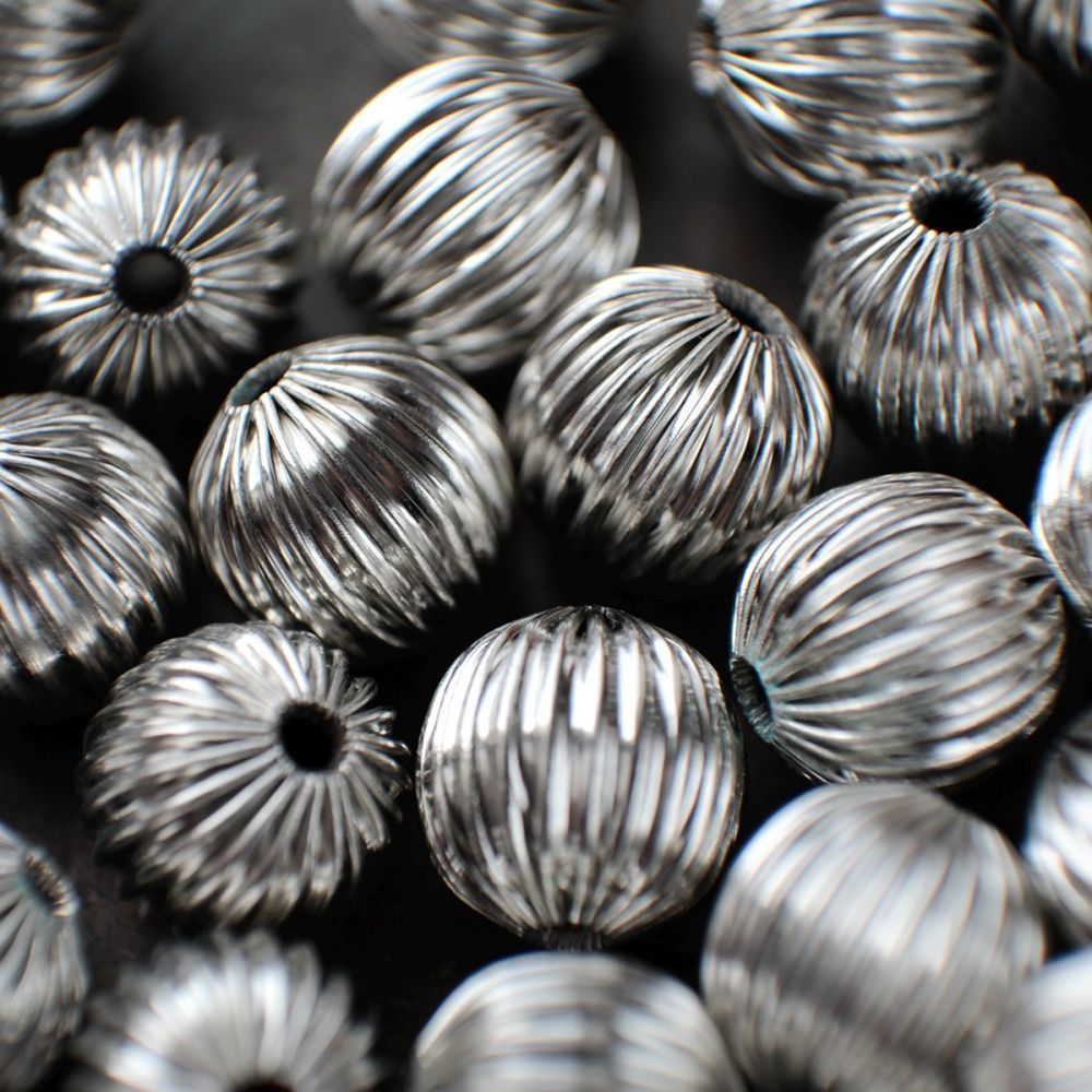 бусина, металл "раффл", цвет платина, 10 мм