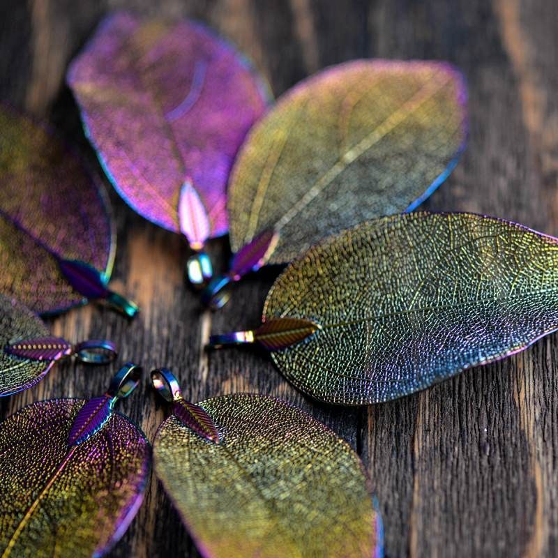 подвеска металлическая "ажурный лист", гальваника, мультиколор, 85-55x40-25x1 мм