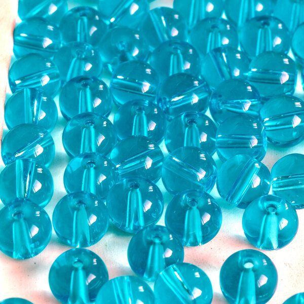 бусина, стекло 9, цвет голубой, 9 мм