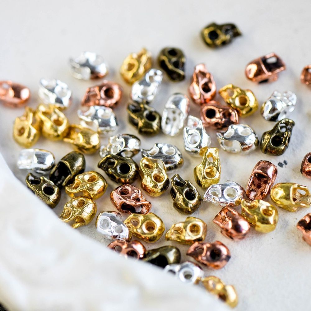 бусина, металл "череп", цветовой микс, 8.5x4.5x5.5 мм