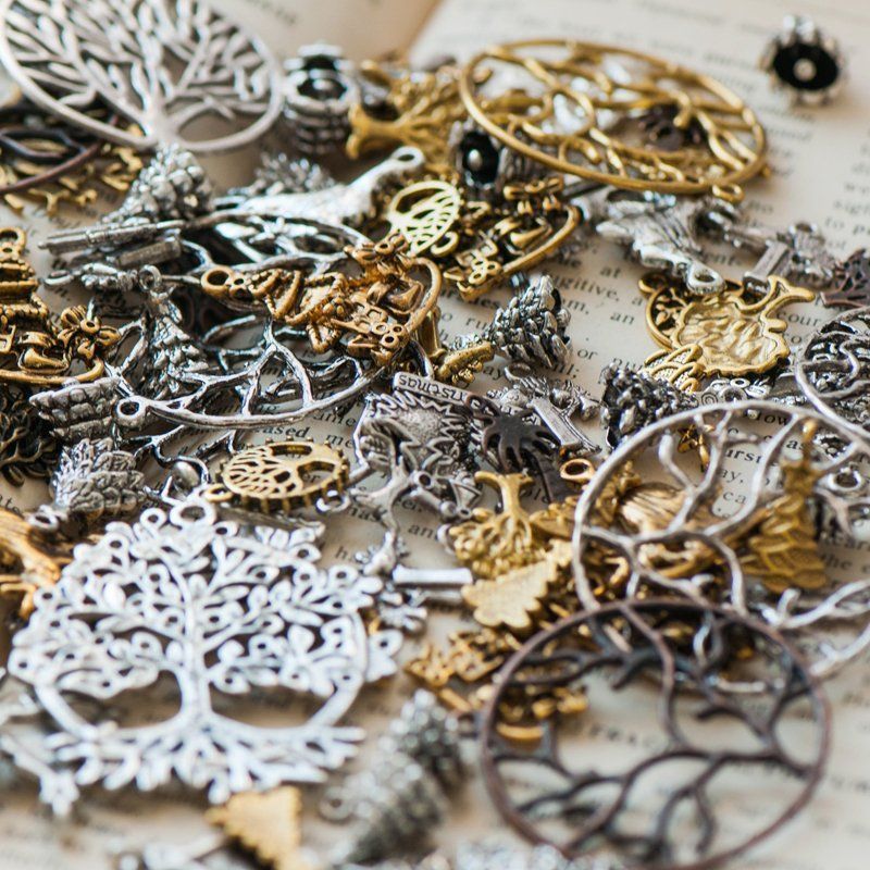 микс металлический из подвесок "деревья", цветовой и размерный микс (уп 20 г)