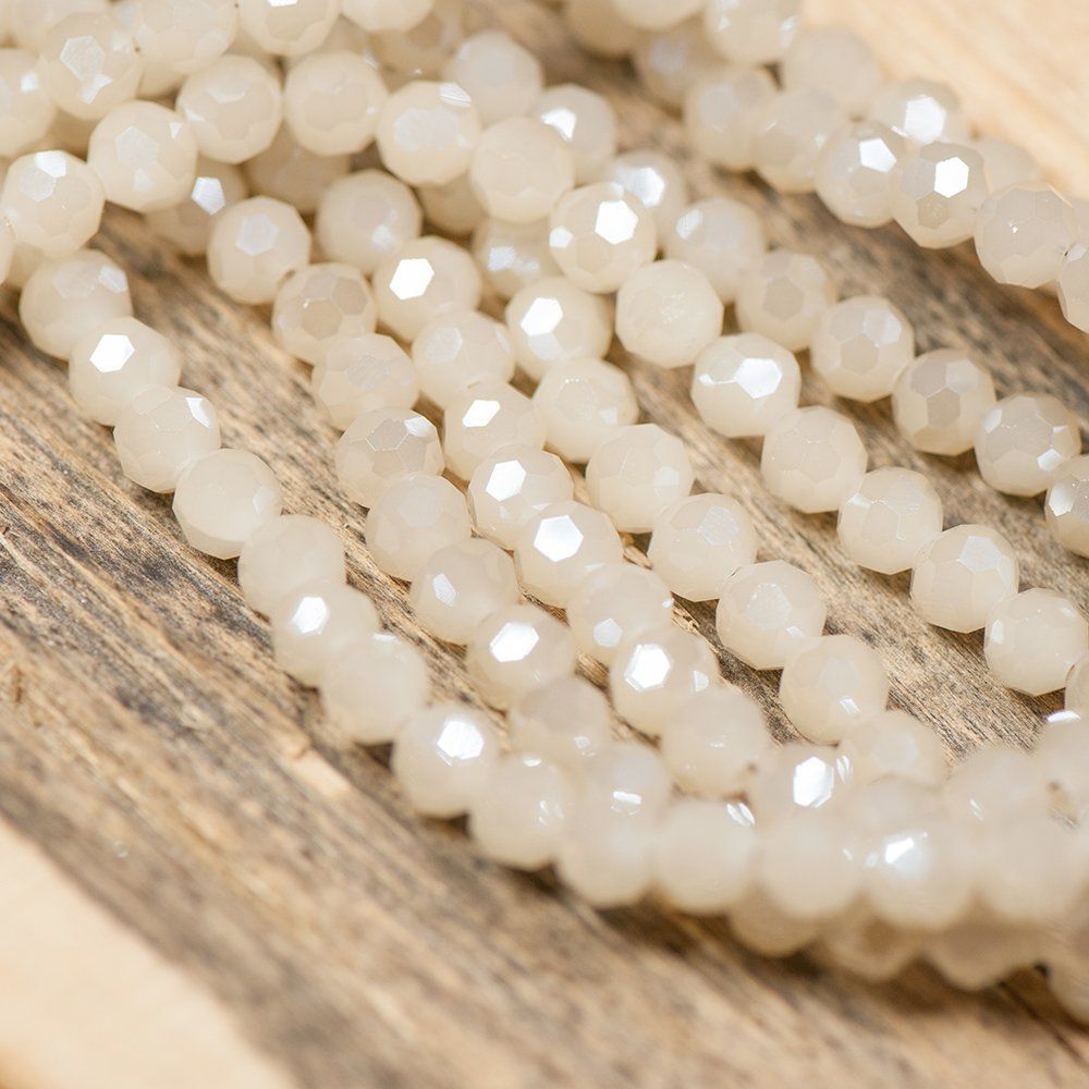 бусина, непрозрачная, граненая, стекло, цвет бежевый перламутровый, 6 мм (уп 20 +/-2 шт)