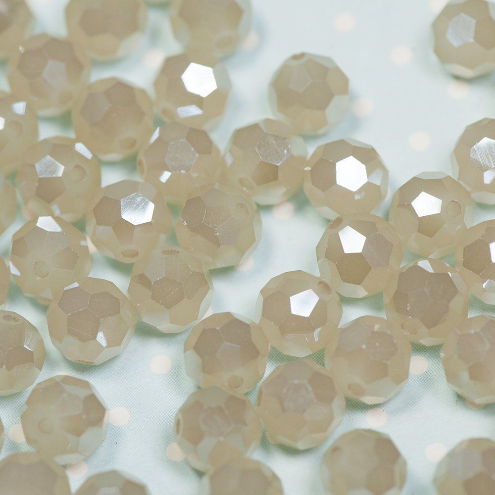 бусина, непрозрачная, граненая, стекло, цвет персиковый перламутровый, 8 мм 