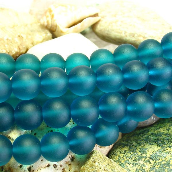 бусина, стекло 8, матовая, цвет светло-синий, 8 мм