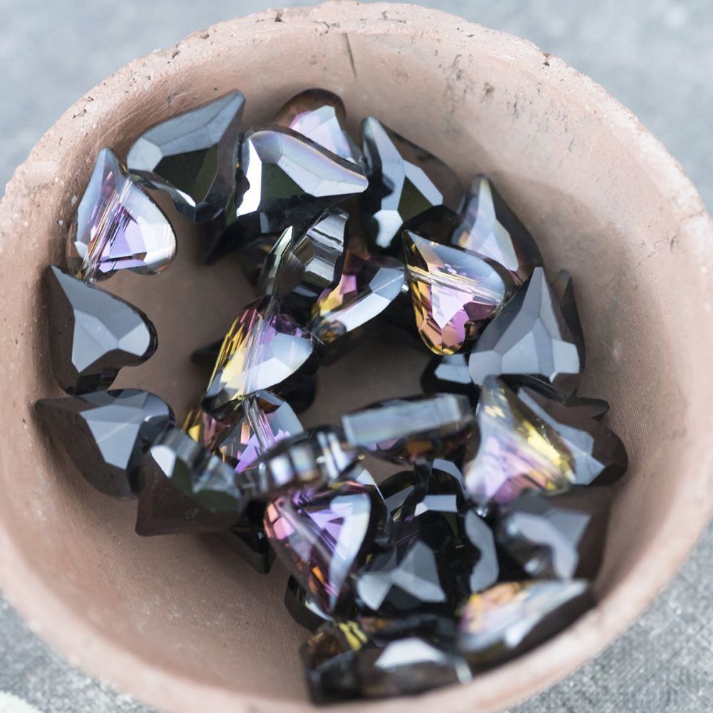 бусина, стекло, "сердечко", граненая, цвет фиолетовый радужный, 17x14x8 мм