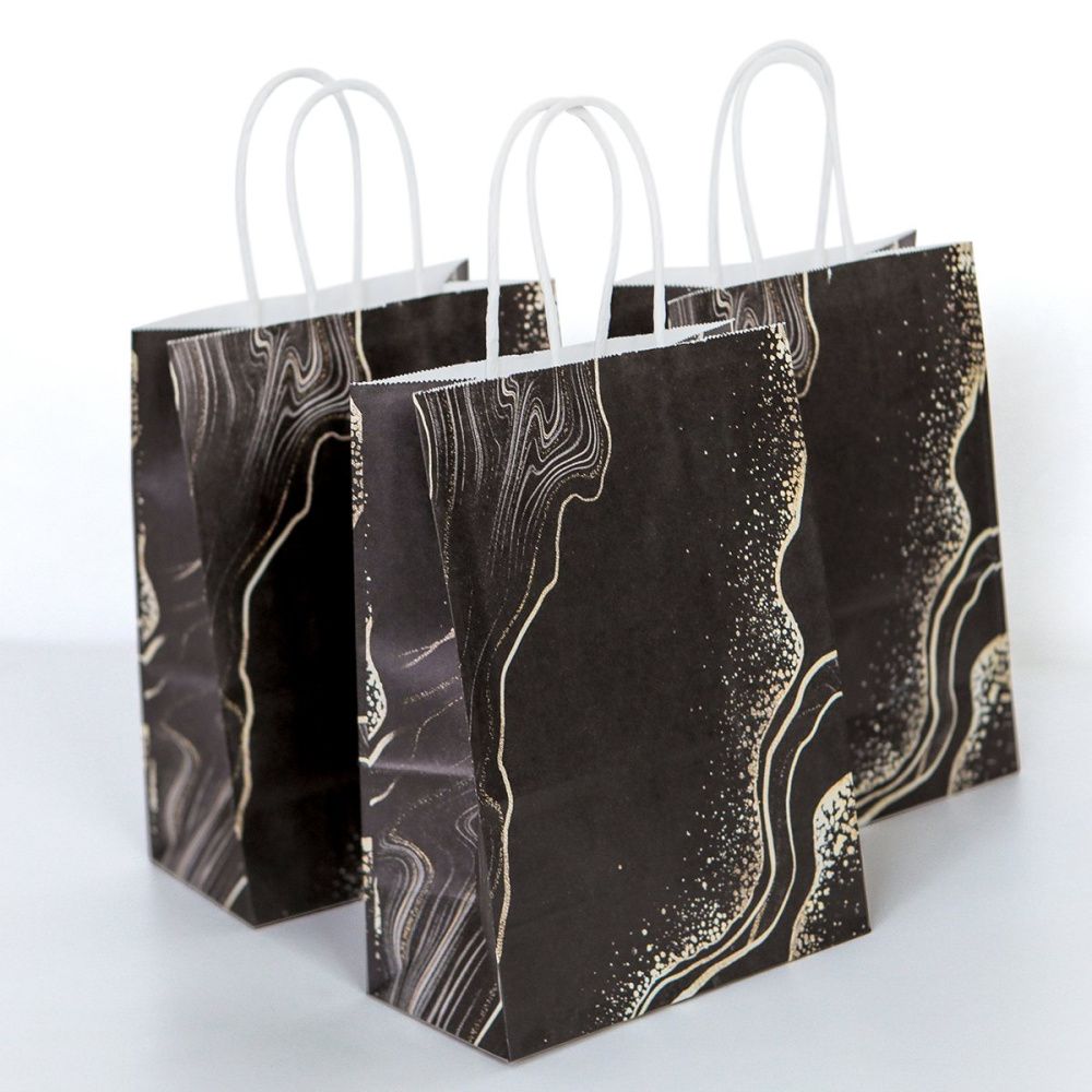 пакет подарочный "эбру", бумага, черный, 15x8x21 см