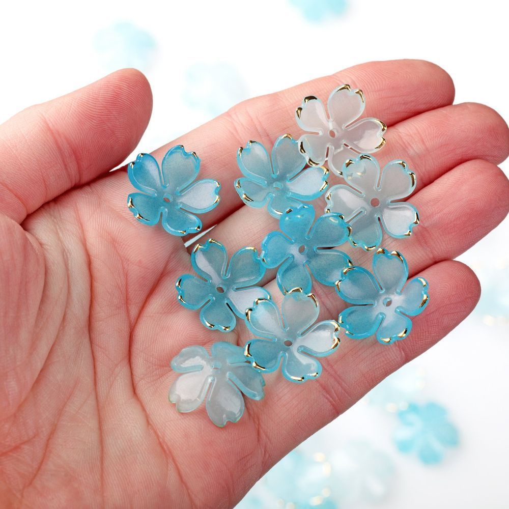 бусина, акрил "цветок сакуры", бирюзовый микс, 17.5x18x5 мм