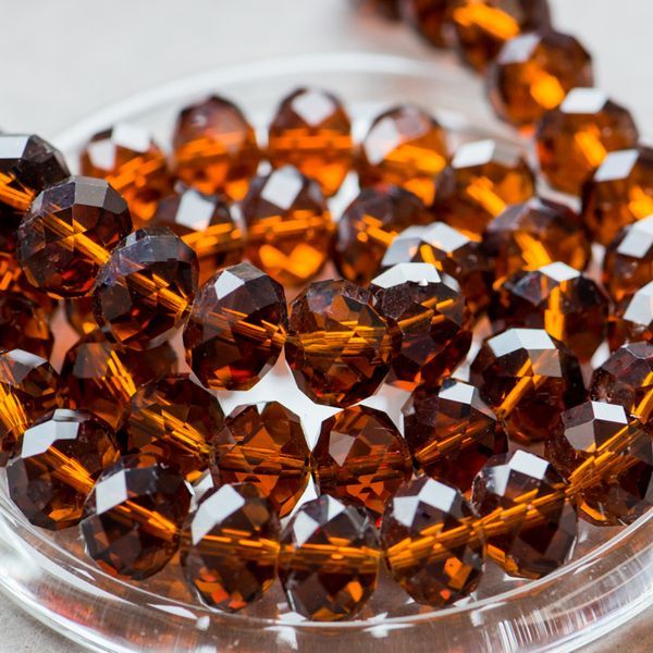 бусина, стекло абакус 14, граненая, цвет коньячный, 14х10 мм