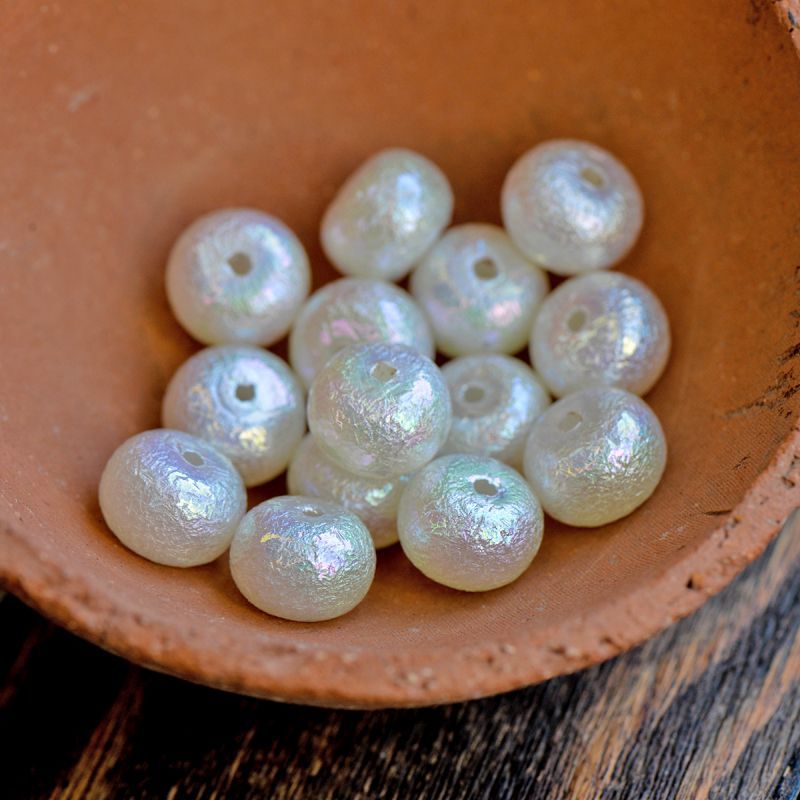 бусина, имитация хлопкового жемчуга, абакус, акрил, белый ав, 14.5x10 мм