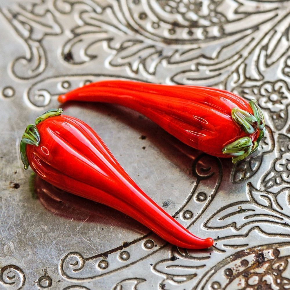 бусина, мурано "перчик чили", красный, 40х14 мм