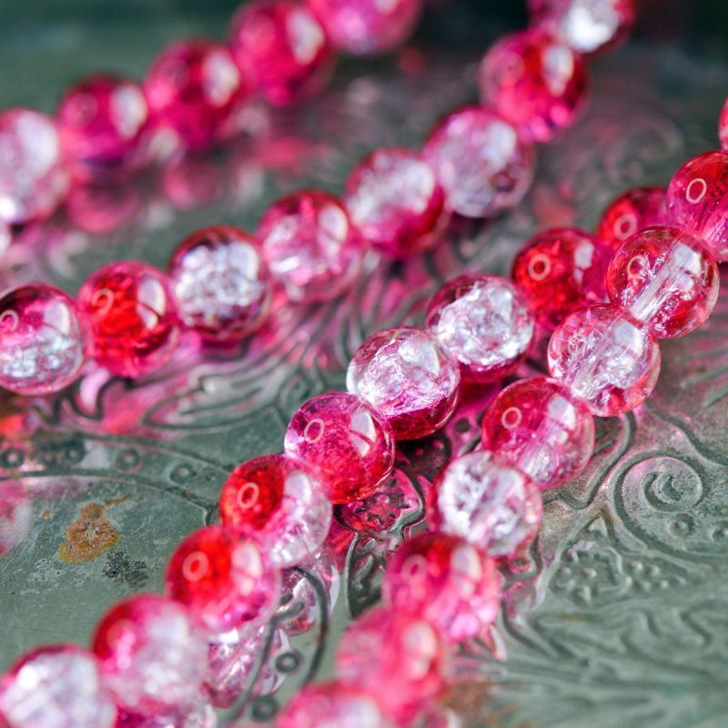 бусина, стекло "кракле", цвет прозрачный/малиновый, 8 мм