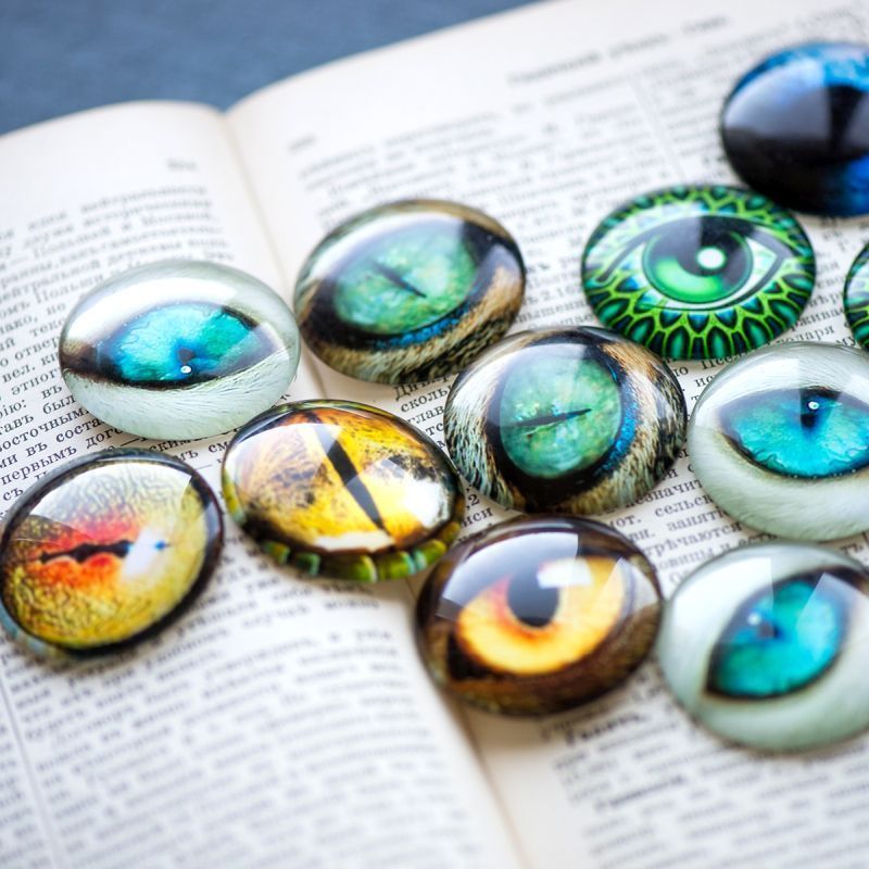 кабошон стеклянный "глазищи", с принтом, 40х8 мм