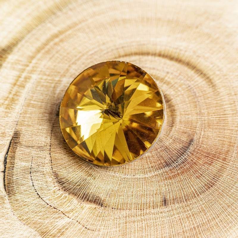 кабошон стекло риволи, цвет темно-желтый, 14х7 мм