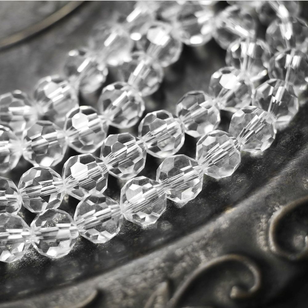 бусина, стекло 10, граненая, цвет прозрачный, 10 мм