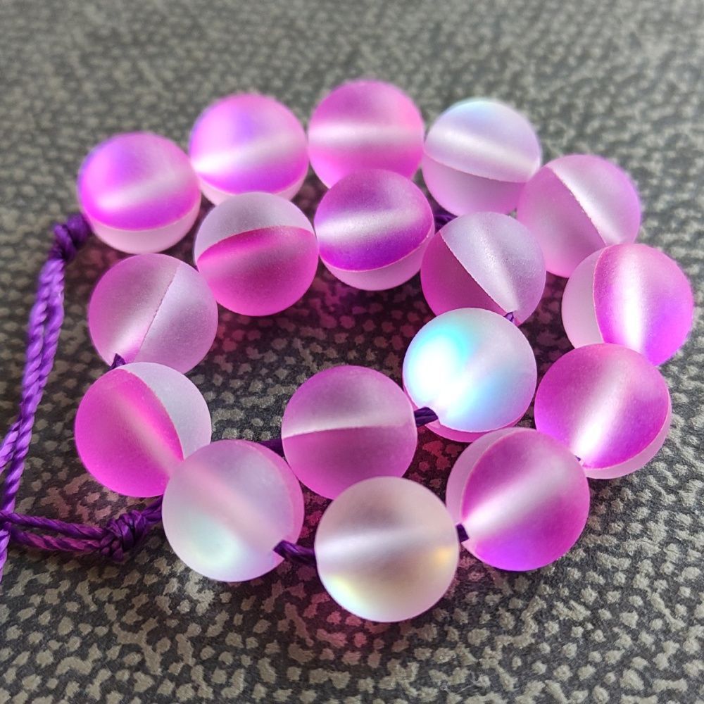 бусина, стекло "лунный камень", цвет темно-розовый, 8 мм