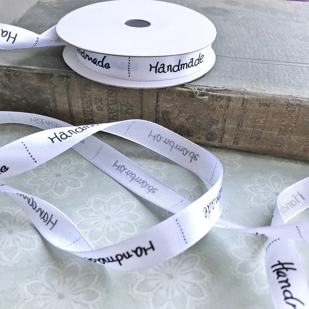 лента, атлас "hand made", цвет белый, ширина 12 мм ленты
