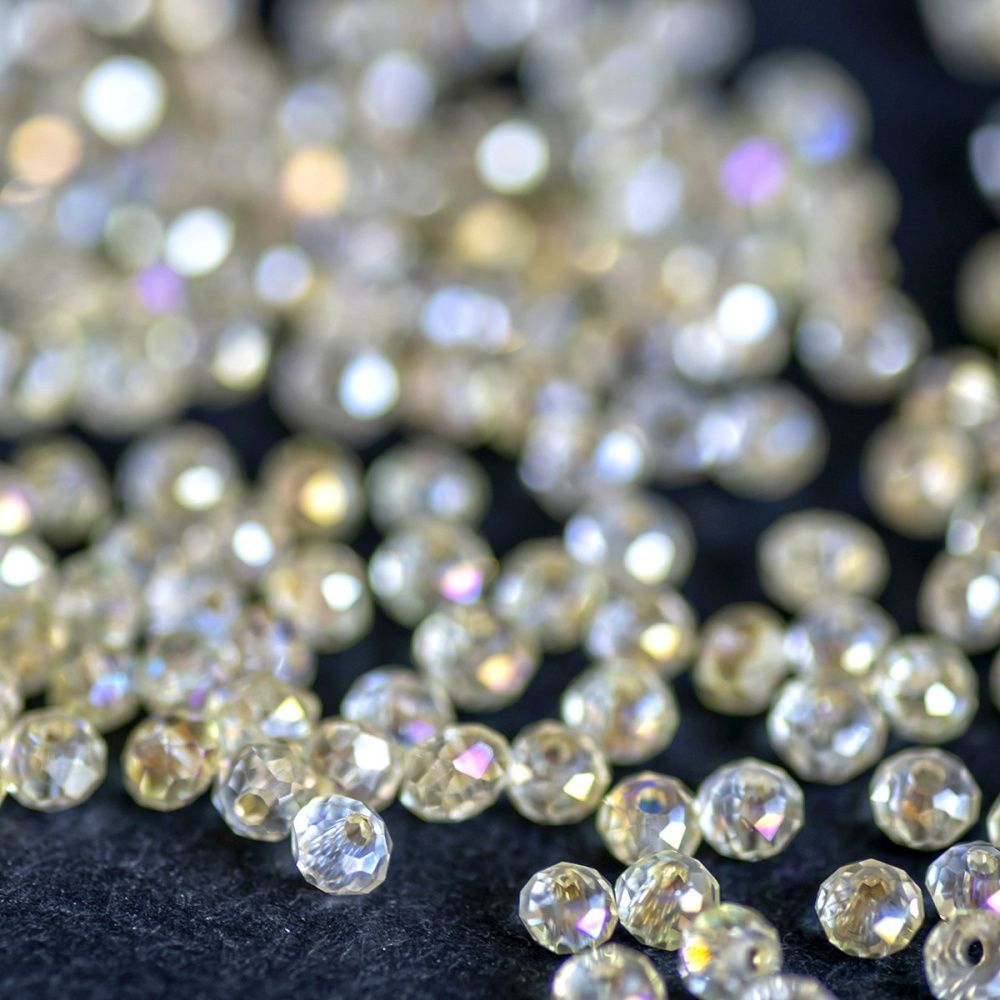 бусина, стекло абакус 2,5, граненая, цвет прозрачный радужный, 2.5х2 мм (уп 85+/-10 шт)