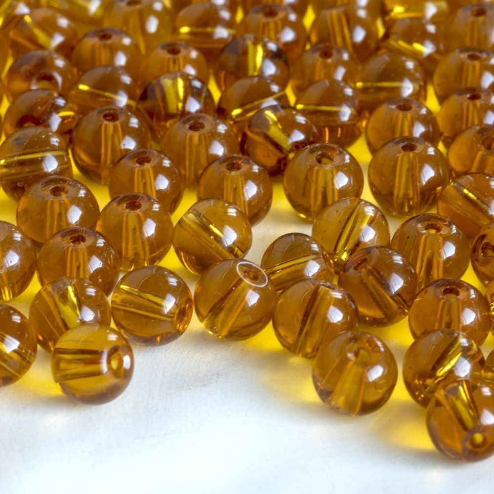 бусина, стекло 8, цвет янтарный, 8 мм