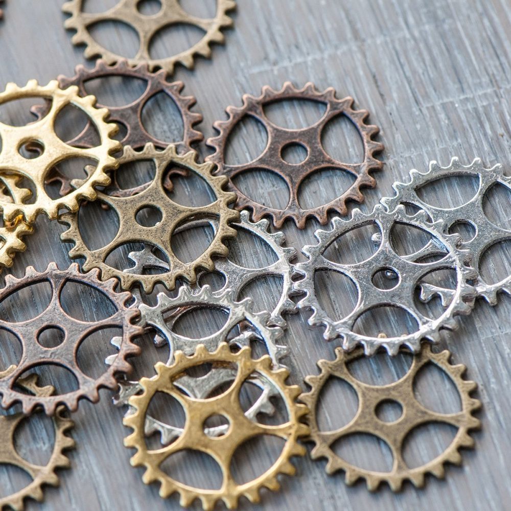 микс металлический из подвесок "шестеренки", 25х1 мм, цветовой микс