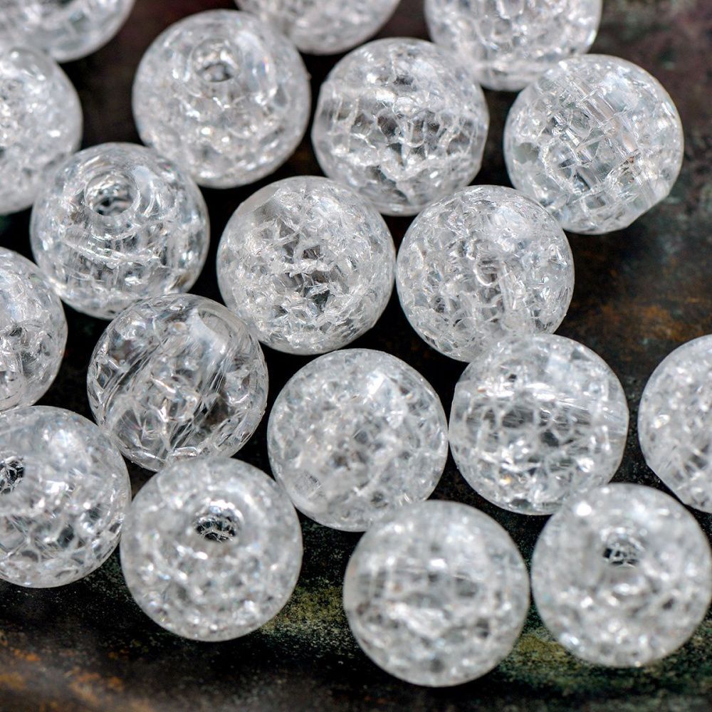 бусина, акрил "кракле", цвет прозрачный, 14 мм