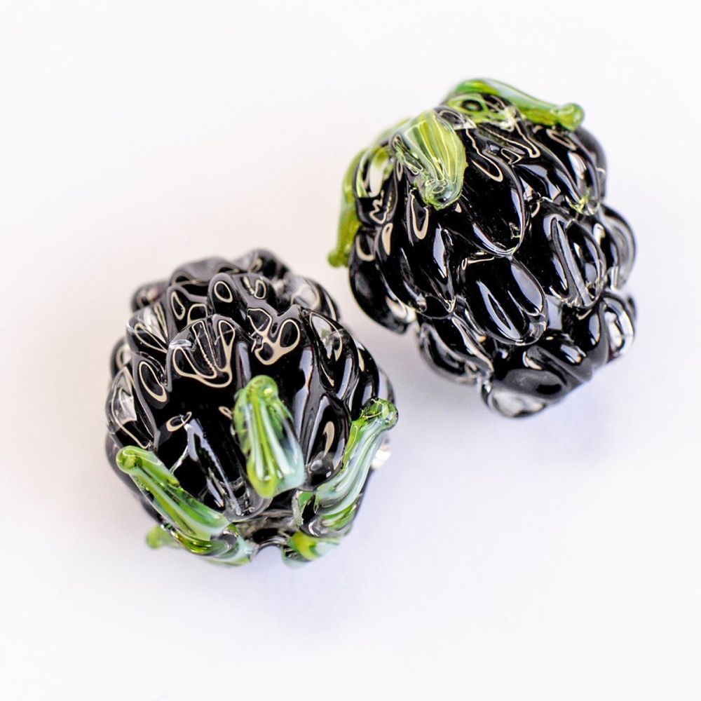 бусина, мурано "ежевика", черный, 15х12 мм